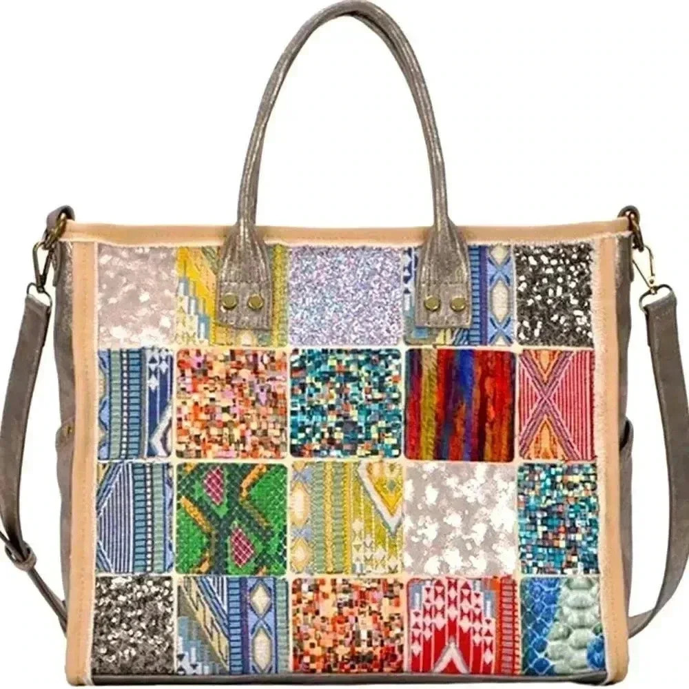 Anthropology Antik Kraft Patchwork Tote W Strap